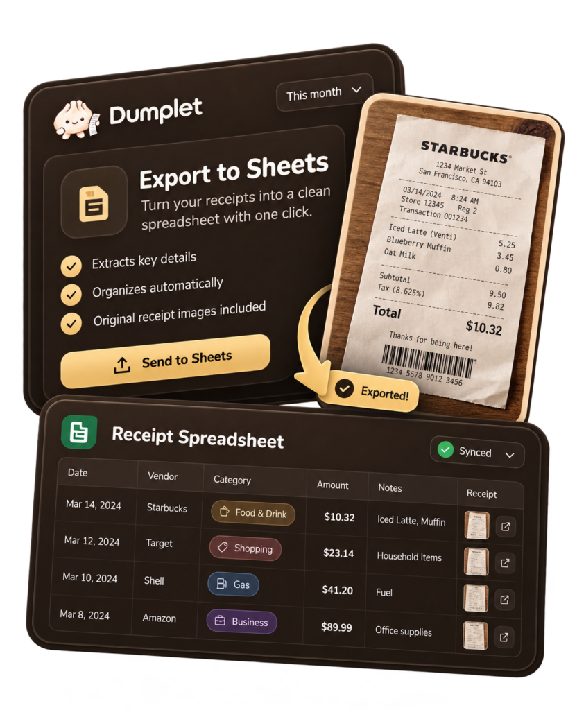 Dumplet receipt record with supporting details